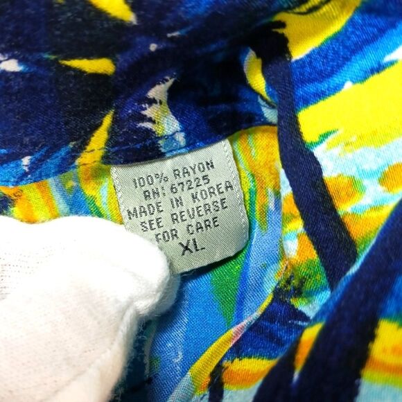 Vintage Ocean Current Hawaiian Shirt Men XL Blue Palm Tree Sun Set Print....... - Picture 7 of 8